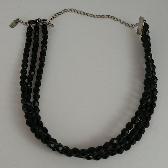 1928 Jewelry - Vintage 1928 3 Strand Black Faceted Choker
